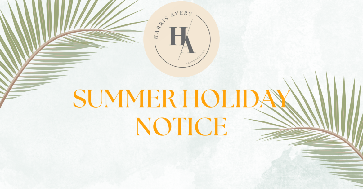 Banner showing pam tree leaves and text Summer Holiday Notice